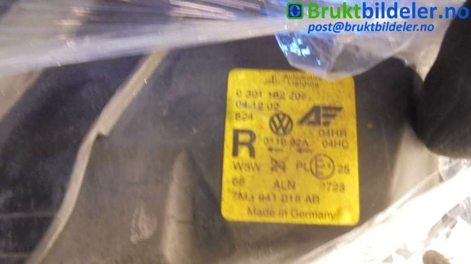 Frontlykt høyre halogen til VW Sharan 2000-2010 (Type I, Fase 2) (VOLKSWAGEN||0 301 182 202)