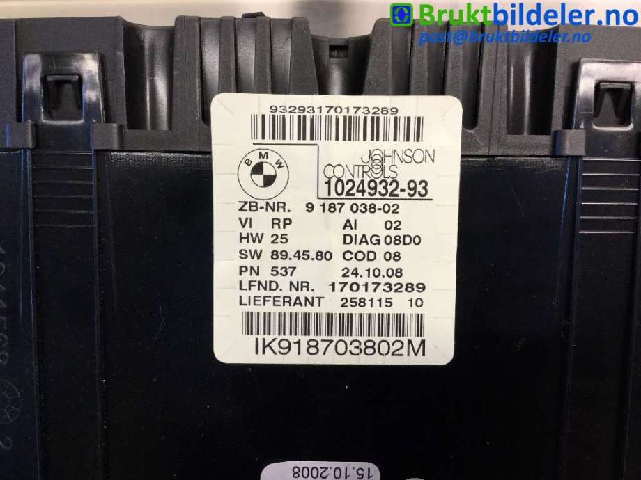 Instrumentpanel til BMW 1-Serie 2004-2011 (E81/E82/E87/E88) (E81/E82/E87/E88) (BMW|9 187 038-02|1024932-93|)