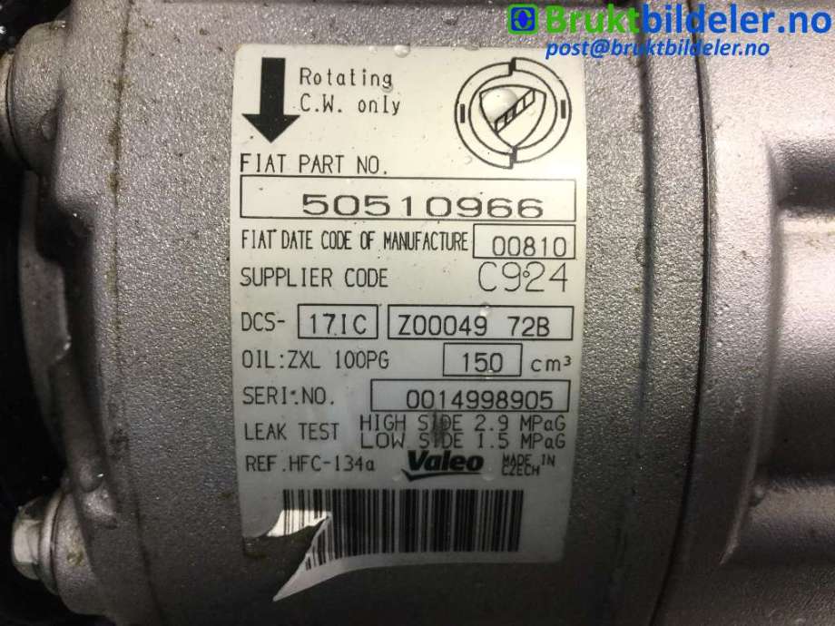 Aircondition kompressor til Alfa Romeo 159 2005-2011 (ALFA ROMEO|50510966|)