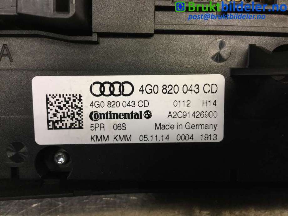 Varmeapparat betjening til Audi A6, Allroad 2015-2019 (Type III, Fase 2) (C7) (C7) (AUDI|4G0 820 043 CD|A2C91426900|)