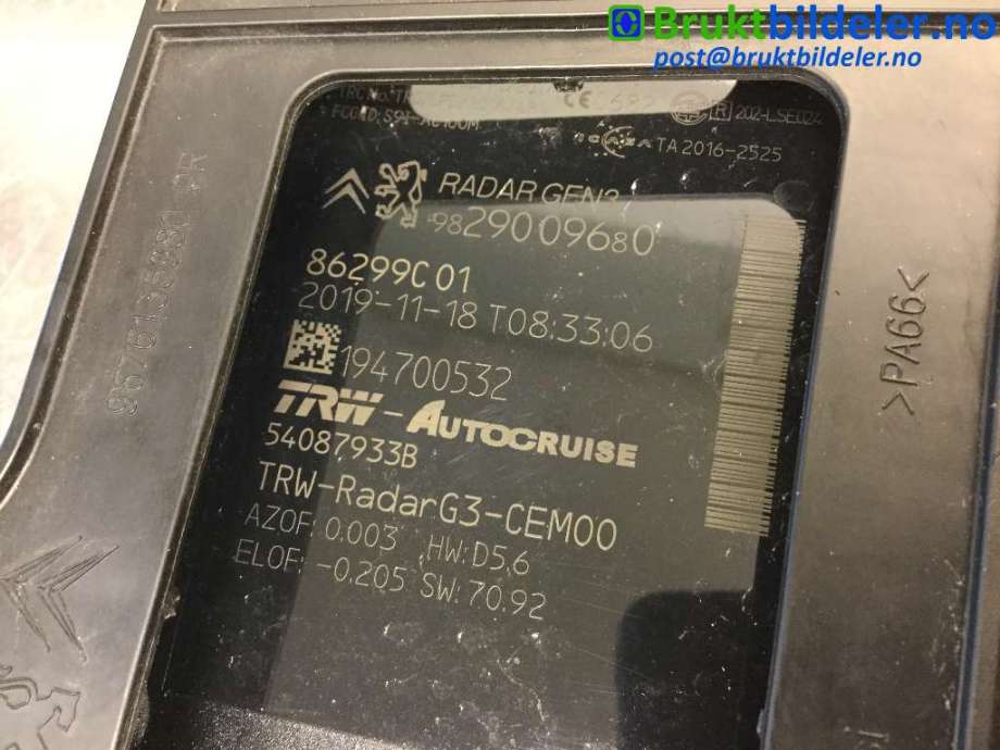 Sensor radar til Peugeot 5008 2017-->> (Type II)  (PEUGEOT|98 290 096 80|54087933B|)