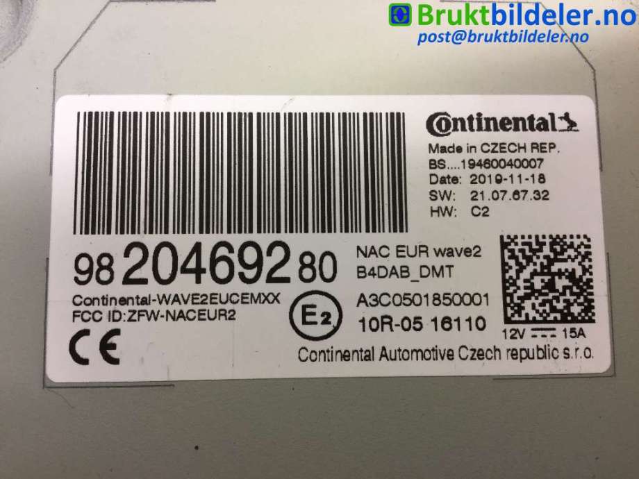 Bilstereo til Peugeot 5008 2017-->> (Type II)  (PEUGEOT|98 204 692 80|A3C0501850001|)