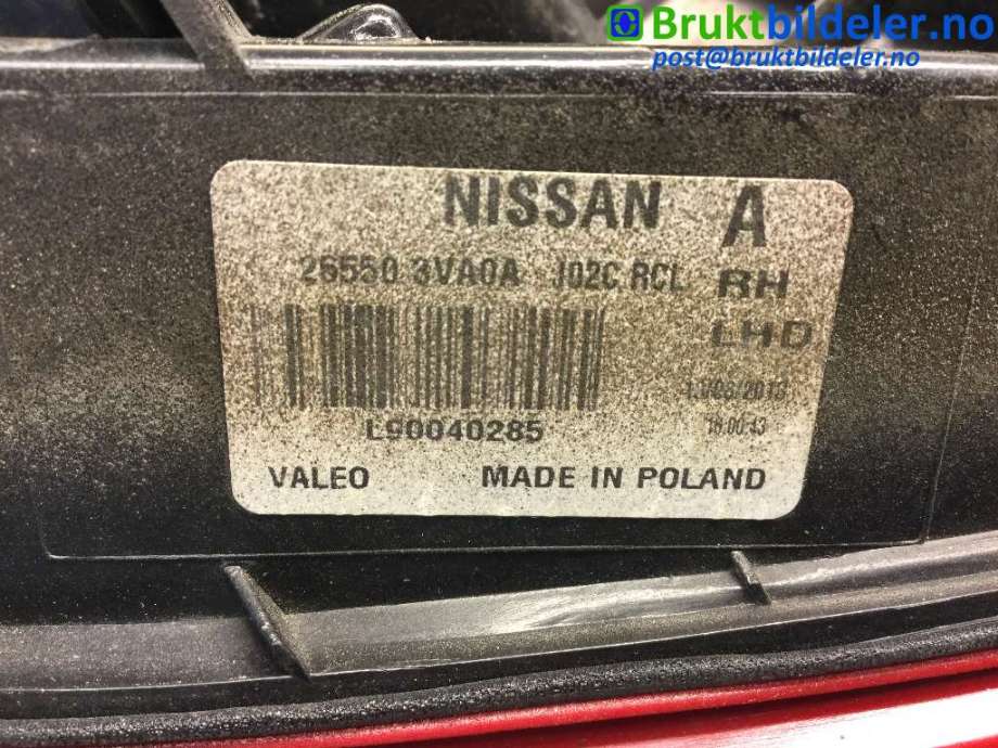 Baklykt høyre til Nissan Note 2013-2017 (Type II)  (NISSAN|265503VA0A|)