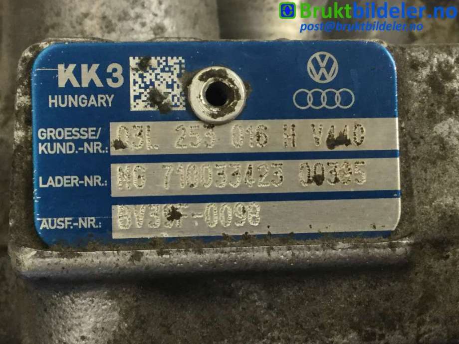 Turbo til Škoda Fabia 2010-2014 (Type II, Fase 2)  (SKODA|03L 253 016 H|BV39F-0098|)