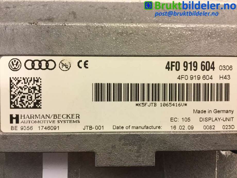 Instrument kjørecomputer til Audi A5 2007-2016 (Type I)  (AUDI|4F0 919 604|)