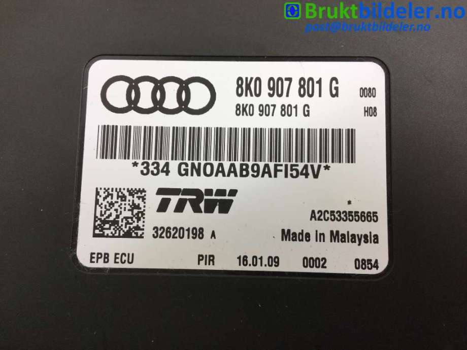 Styreenhet elektrisk parkbrems (EPB - Electric Parking Brake) til Audi A5 2007-2016 (Type I)  (AUDI|8K0 907 801 G|A2C53355665|)