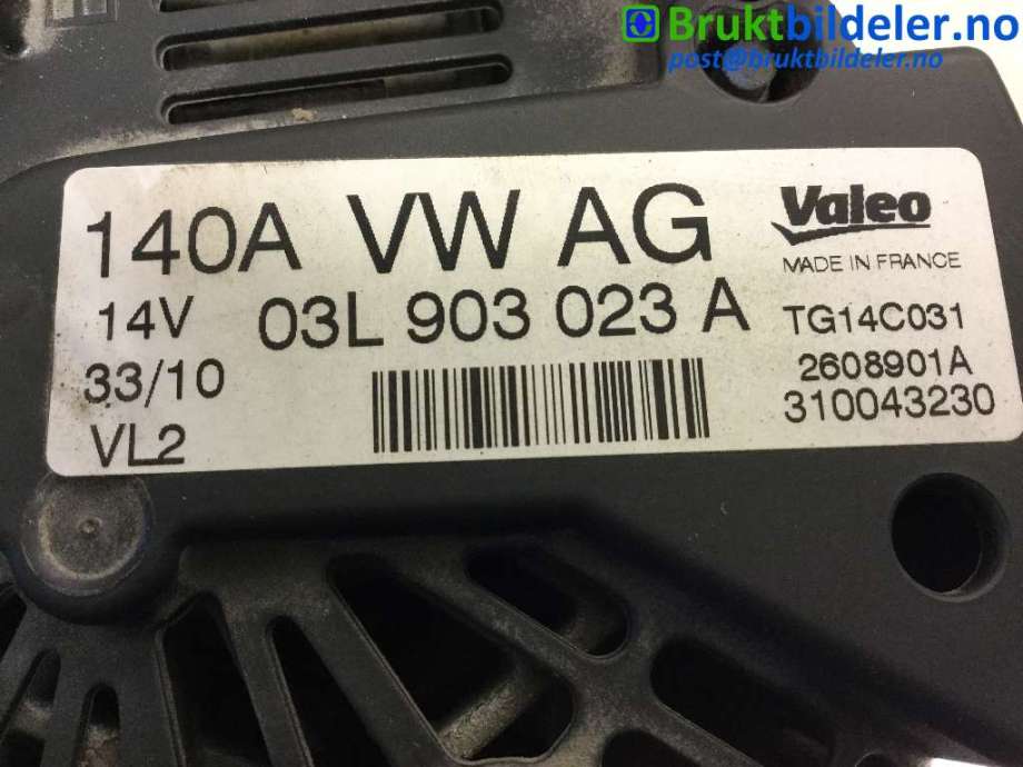 Dynamo til VW Golf VI 2008-2012  (VOLKSWAGEN|03L 903 023 A|TG14C031|2608901A)