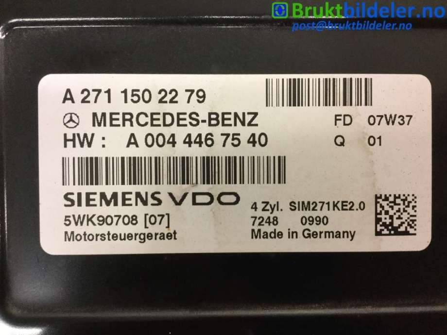 Styreenhet motor til Mercedes C-Klasse 2007-2011 (Fase 1) (W204) (W204) (MERCEDES|A 271 150 22 79|5WK90708|A 271 010 01 46)