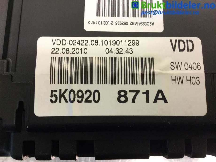 Instrumentpanel til VW Golf VI 2008-2012  (VOLKSWAGEN|5K0 920 871 A|)
