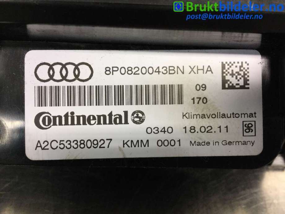 Varmeapparat betjening til Audi A3 2009-2012 (Type II, Fase 2)  (AUDI|8P0 820 043 BN|A2C53380927|)