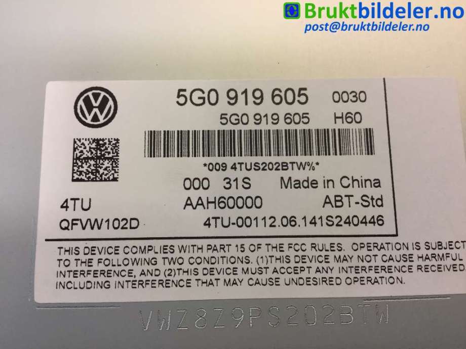 Bilstereo til VW Golf Sportsvan 2014-2018  (VOLKSWAGEN|5G0 919 605|)