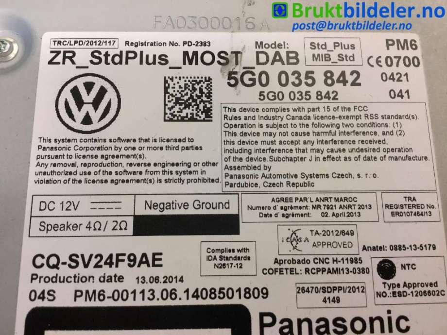 Bilstereo til VW Golf Sportsvan 2014-2018 (VOLKSWAGEN|5G0 035 842|)