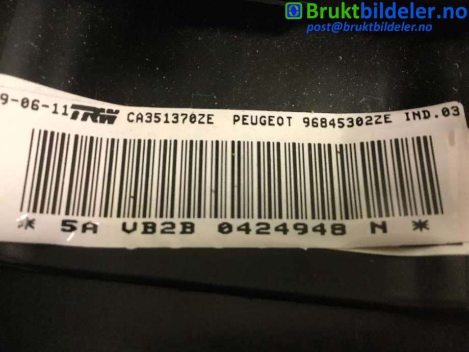 Airbag rattpute til Peugeot 3008 2009-2016 (Type I)  (PEUGEOT|96845302ZE|CA351370ZE|)