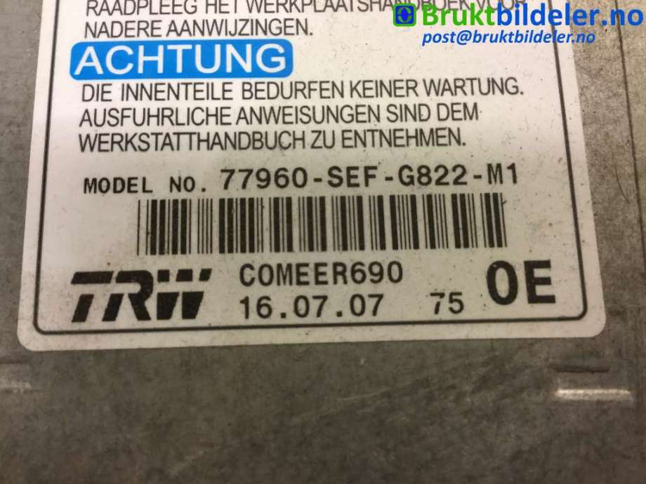 Airbag elektronikk til Honda Accord 2003-2008 (Type VII)  (HONDA|77960-SEF-G822-M1|)