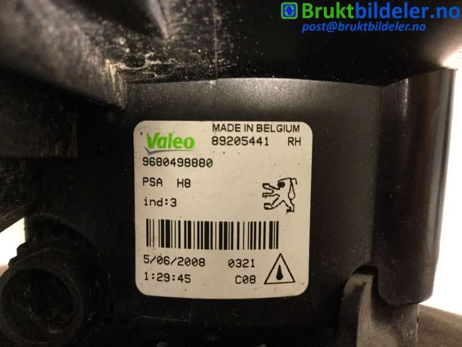 Tåkelykt venstre foran til Peugeot 308 2007-2011 (Type I, Fase 1)  (PEUGEOT|9680498880|89205441|)