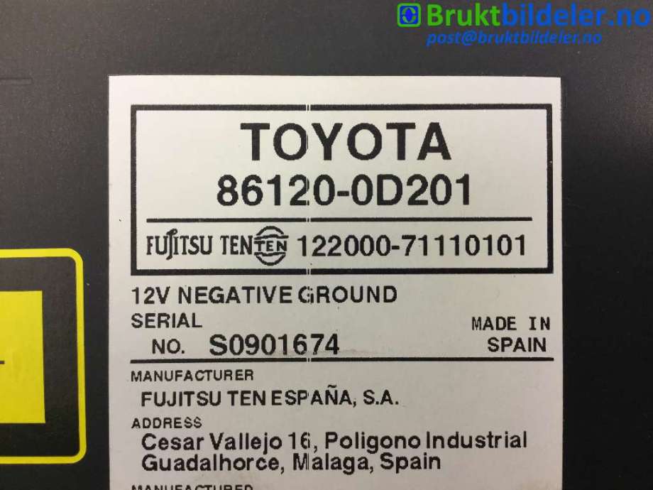 Bilstereo til Toyota Yaris 2009-2011 (Type II, Fase 2) (TOYOTA|86120-0D201|122000-71110101|)