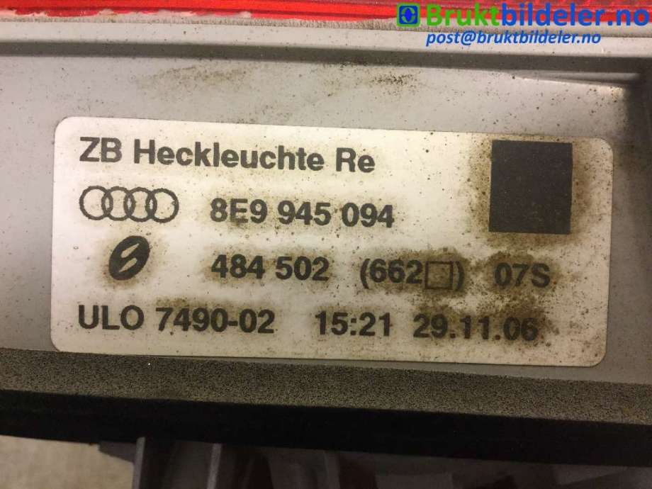 Baklykt høyre indre til Audi A4 2004-2008 (Type III) (B7) (B7) (AUDI|8E9 945 094|)