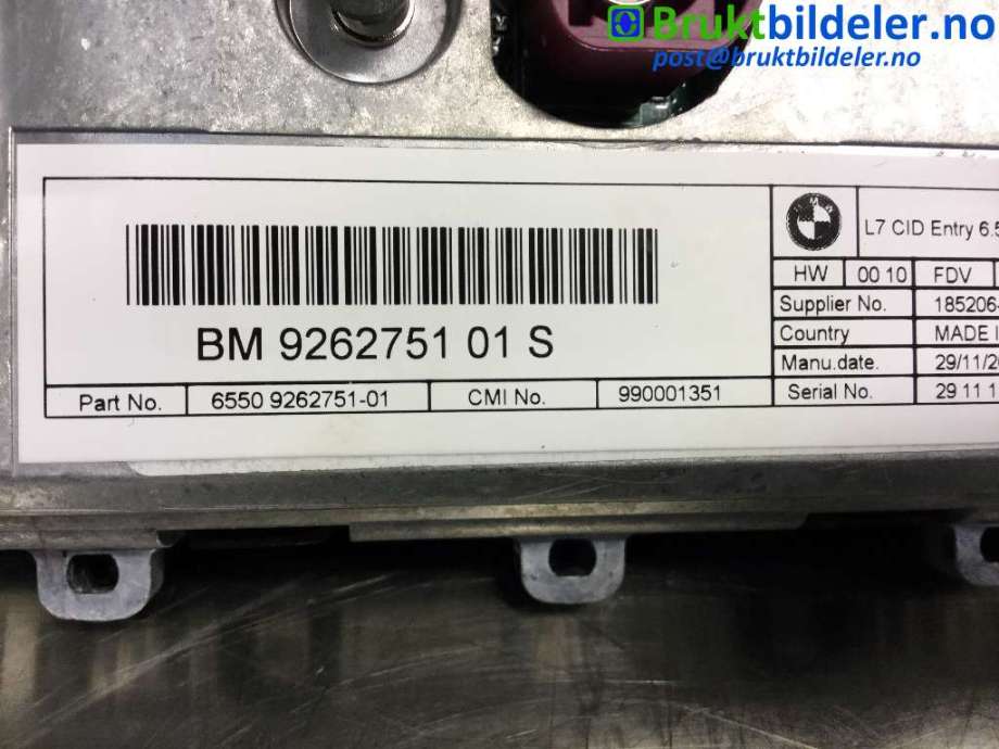 Instrument kjørecomputer til BMW 1-Serie 2011-2015 (Fase 1) (F20/F21) (F20/F21) (BMW|6550 9 262 751 01|)