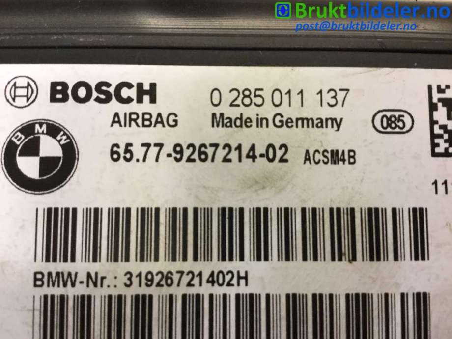 Airbag elektronikk til BMW 1-Serie 2011-2015 (Fase 1) (F20/F21) (F20/F21) (BMW||0 285 011 137|65.77-9267214-02)