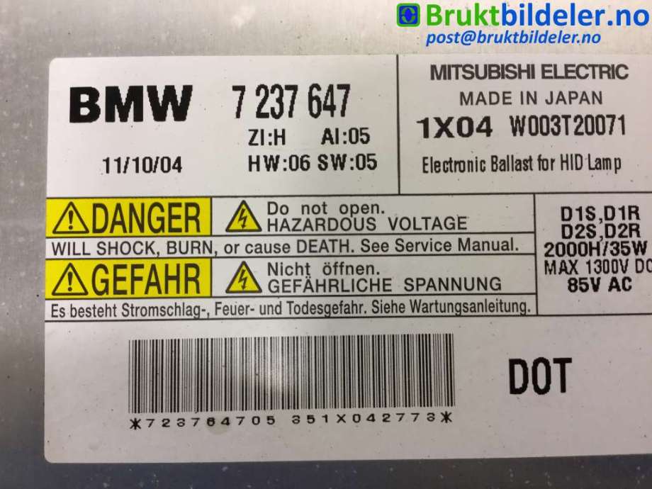 Styreenhet xenon/ballast til BMW 1-Serie 2011-2015 (Fase 1) (F20/F21) (F20/F21) (BMW|7 237 647|W003T20071|)