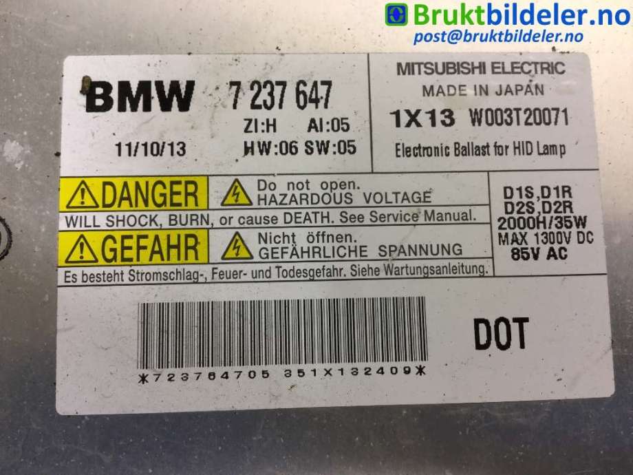 Styreenhet xenon/ballast til BMW 1-Serie 2011-2015 (Fase 1) (F20/F21) (F20/F21) (BMW|7 237 647|W003T20071|)