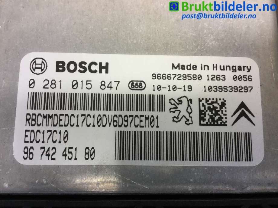 Styreenhet motor til Citroën C3, Picasso 2009-2017  (CITROEN|96 742 451 80|0 281 015 847|)