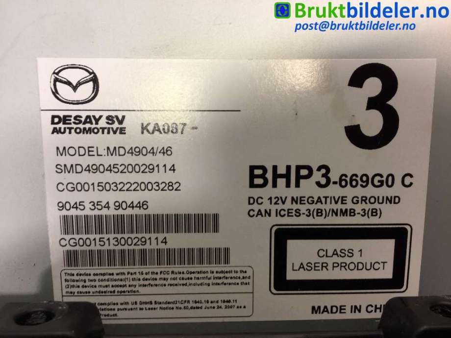 Bilstereo til Mazda 3 2013-2016 (Type III, Fase 1)  (MAZDA|BHP3 66 9G0C|)