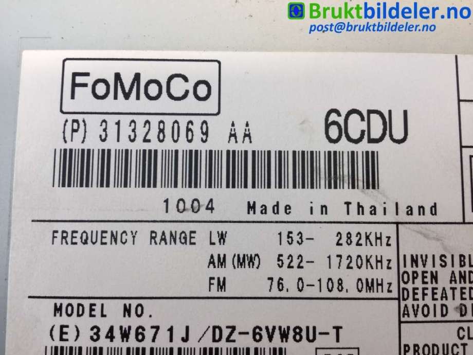 Bilstereo til Volvo XC60 2008-2013 (Type I, Fase 1)  (VOLVO|31328069 AA|)