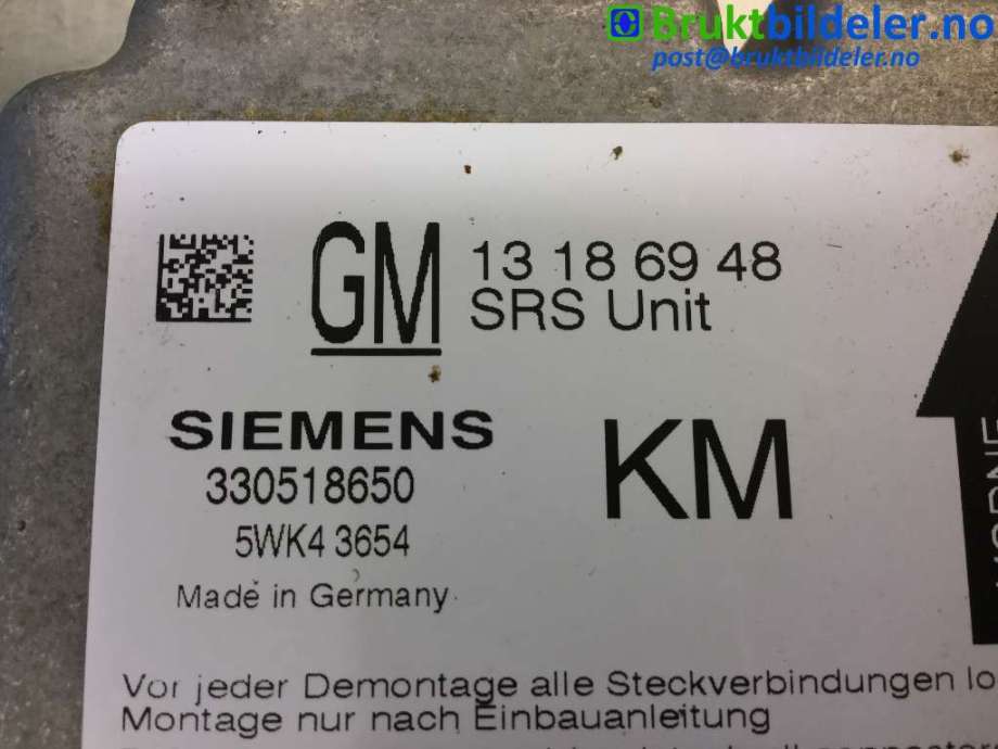 Airbag elektronikk til Opel Vectra C 2005-2008 (Type II)  (OPEL|13186948|5WK43654|330518650)