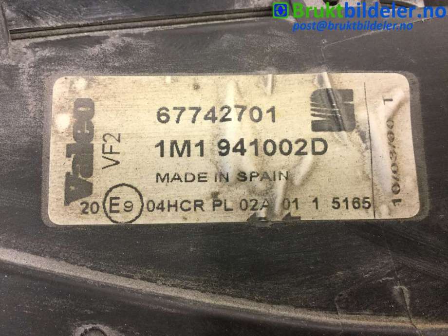 Frontlykt høyre halogen til Seat Toledo 1999-2005 (Type II) (SEAT|1M1 941002D|67742701|)