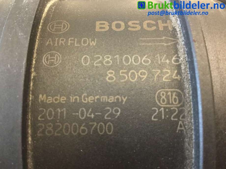Luftmengde/luftmassemåler til BMW X1 2009-2015 (E84) (E84) (BMW|8 509 724|0 281 006 146|)