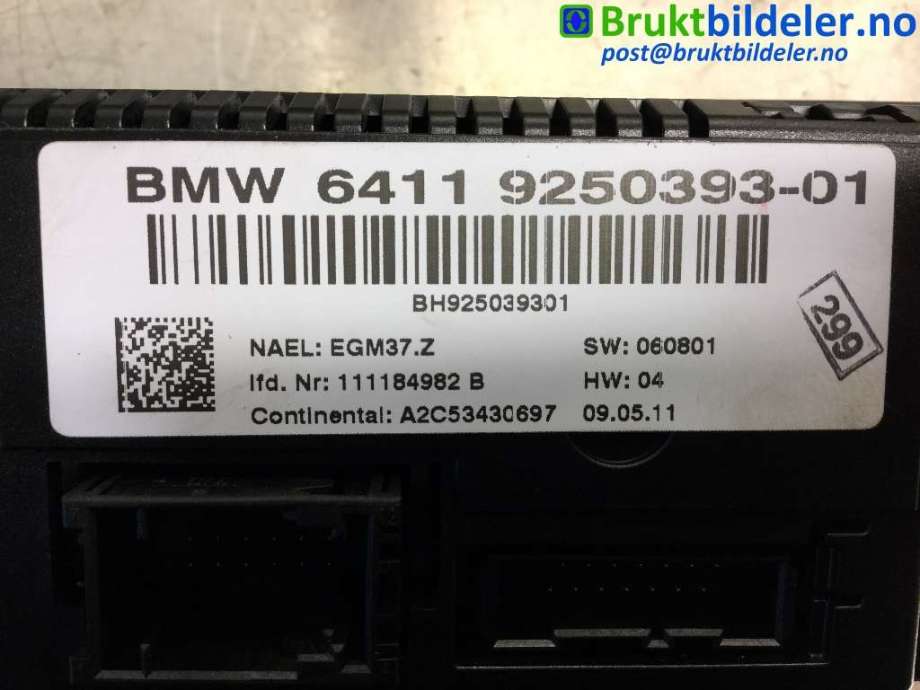 Varmeapparat betjening til BMW X1 2009-2015 (E84) (E84) (BMW|6411 9250393-01|A2C53430697|)