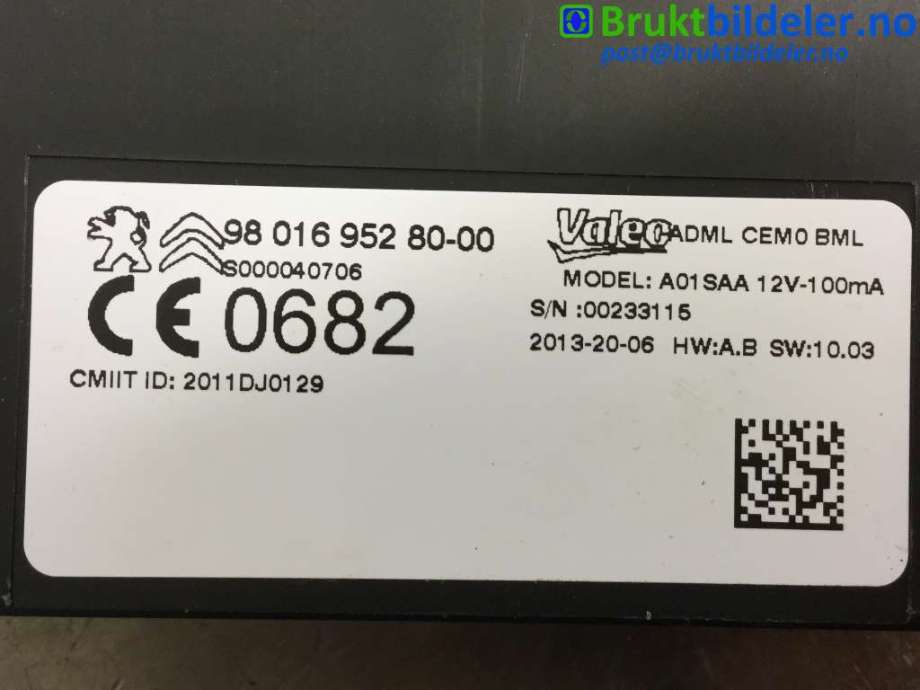 Styreenhet nøkkelfri/keyless til Citroën C4, Picasso 2013-2018 (Type II)  (CITROEN|98 016 952 80|A01SAA|)
