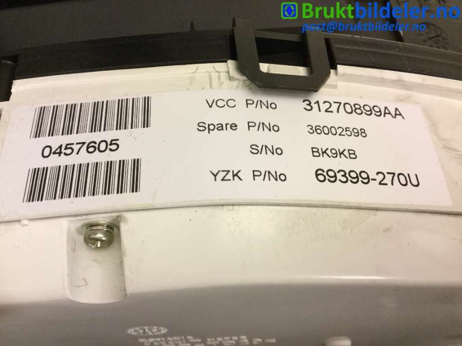 Instrumentpanel til Volvo V70 2007-2013 (Type III, Fase 1)  (VOLVO|36002598|69399-270U|31270899AA)