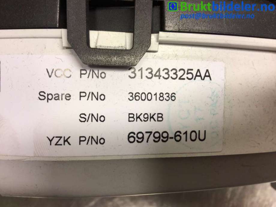 Instrumentpanel til Volvo V60 2010-2013 (Type I, Fase 1)  (VOLVO|31343325AA|69799-610U|)