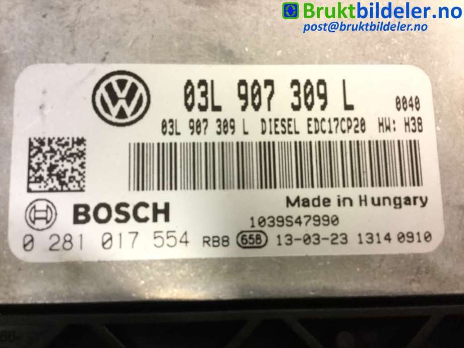 Styreenhet motor til VW Transporter / Caravelle 2009-2015 (Fase 2) (T5) (T5) (VOLKSWAGEN|03L 907 309 L|0 281 017 554|)