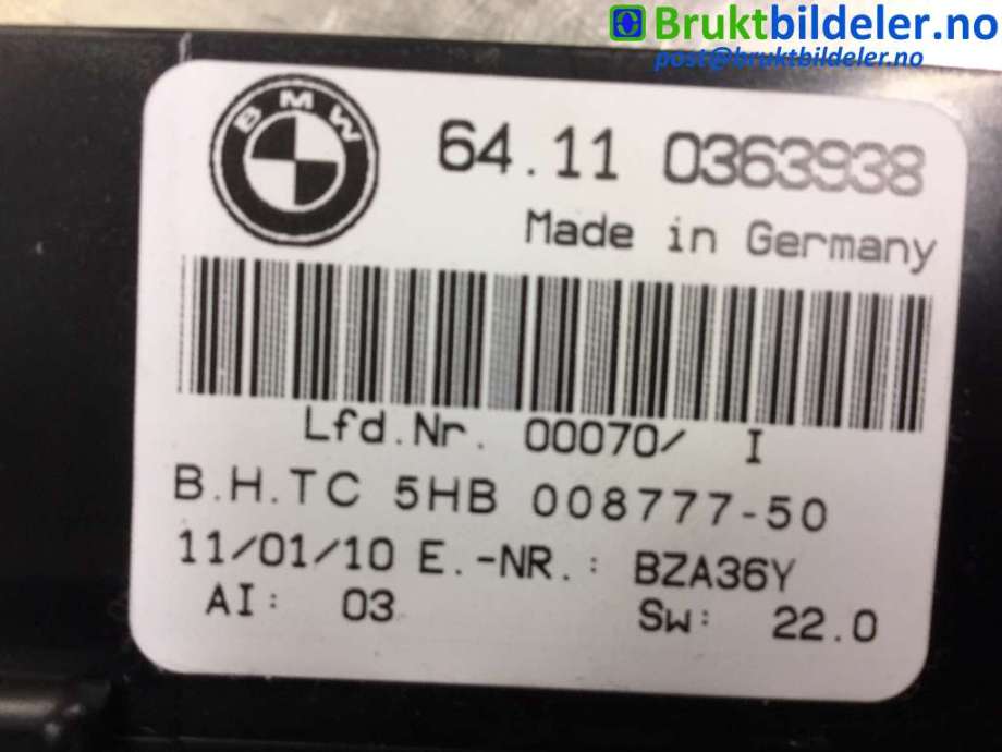 Varmeapparat betjening til BMW X3 2007-2010 (Fase 2) (E83) (E83) (BMW|6411 0363938|)