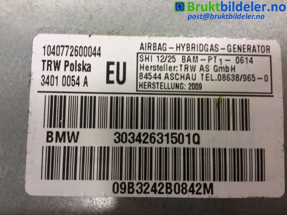 Airbag sidepute venstre til BMW X3 2007-2010 (Fase 2) (E83) (E83) (BMW|3034 2 631 501 Q|)