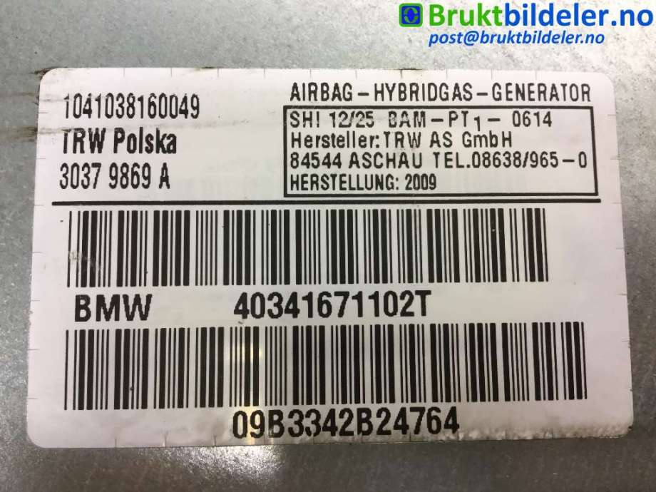 Airbag sidepute venstre til BMW X3 2007-2010 (Fase 2) (E83) (E83) (BMW|4034 1 671 102 T|)