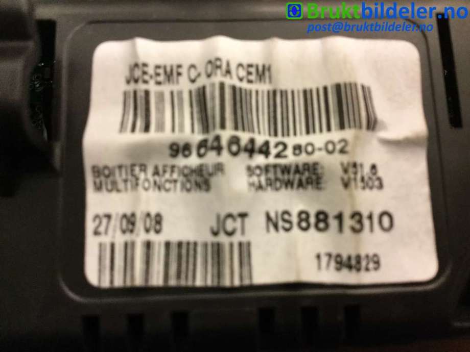Multimedia display (MCU - Media Controller Unit) til Peugeot Partner 2008-2015 (Type II, Fase 1)  (PEUGEOT|96 646 442 80|)