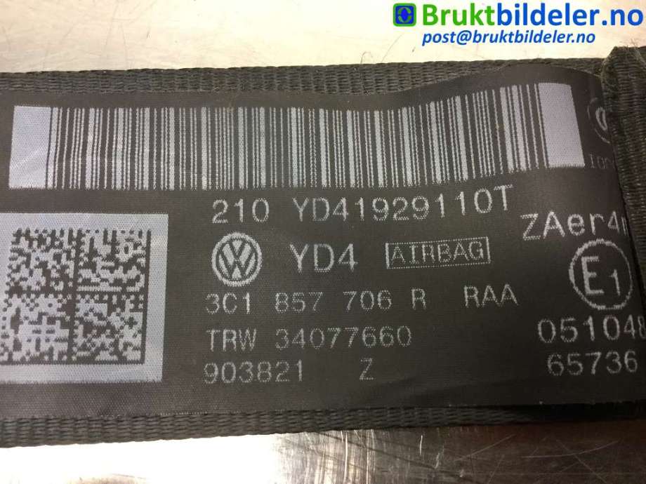Sikkerhetsbelte foran høyre til VW CC 2008-2012 (PASSAT CC) (PASSAT CC) (VOLKSWAGEN|3C1 857 706 R|34077660|)