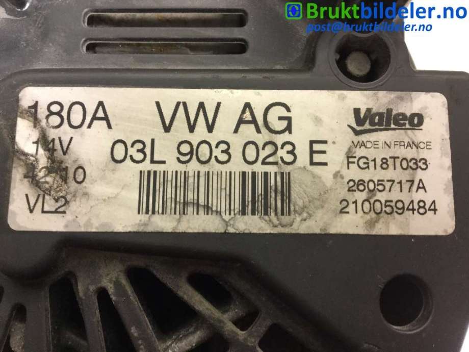 Dynamo til VW CC 2008-2012 (PASSAT CC) (PASSAT CC) (VOLKSWAGEN|03L 903 023 E|2605717A|FG18T033)
