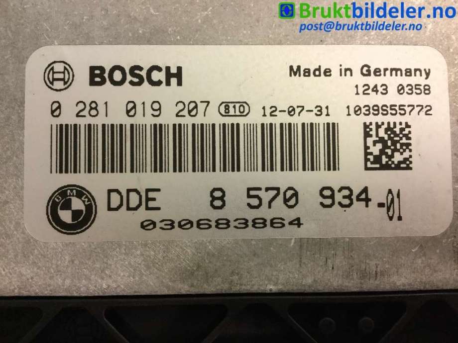 Styreenhet motor til BMW 1-Serie 2011-2015 (Fase 1) (F20/F21) (F20/F21) (BMW|8 570 934|0 281 019 207|)