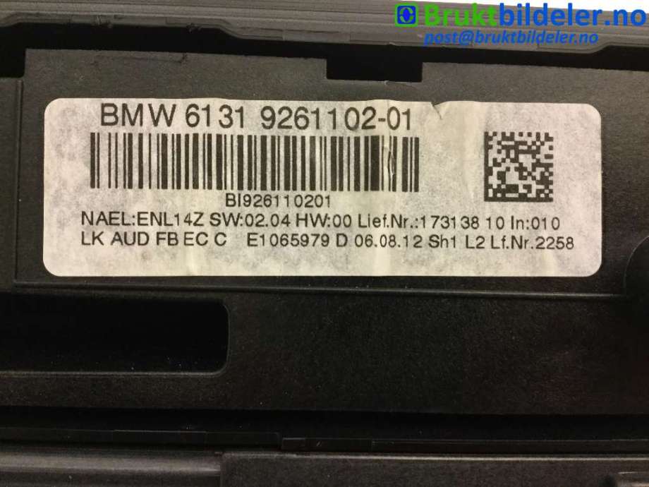Varmeapparat betjening til BMW 1-Serie 2011-2015 (Fase 1) (F20/F21) (F20/F21) (BMW|6411 9 287 341-01||6131 9 261 102-01)