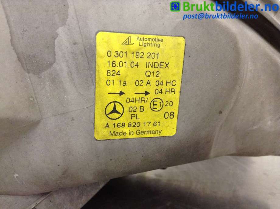 Frontlykt venstre halogen til Mercedes A-Klasse 1998-2004 (W168) (W168) (MERCEDES|A 168 820 17 61|0 301 192 201|)