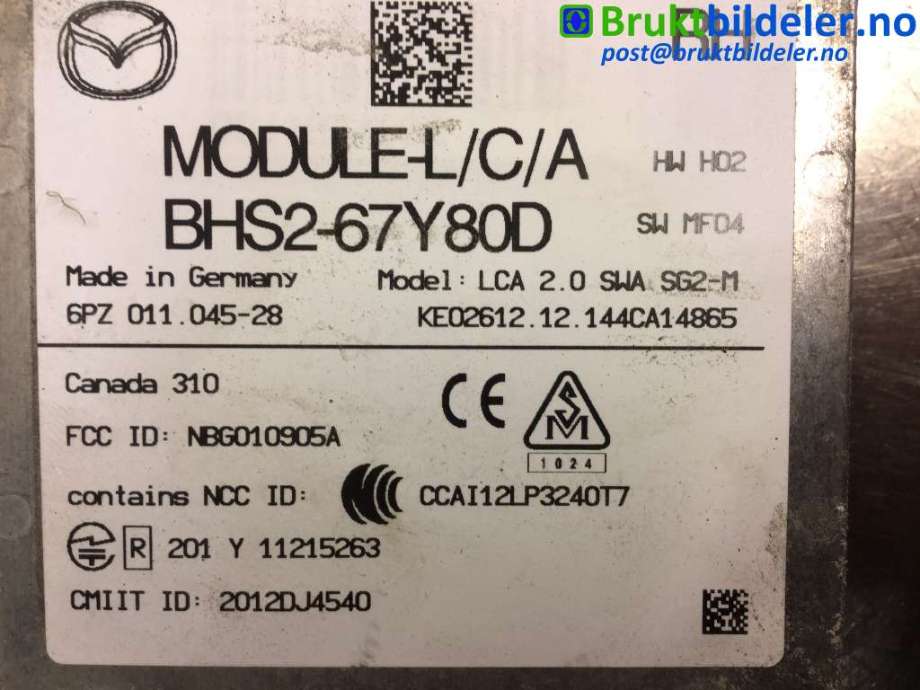 Sensor diverse til Mazda 3 2016-2019 (Type III, Fase 2)  (MAZDA|HBS2-67Y80D|6PZ 011 045-28|)