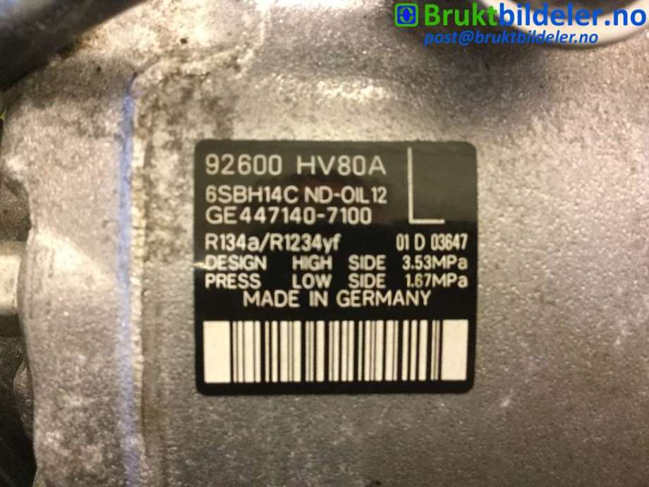 Aircondition kompressor til Nissan Qashqai 2014-2021 (Type II) (NISSAN|92600 HV80A|GE447140-7100|)