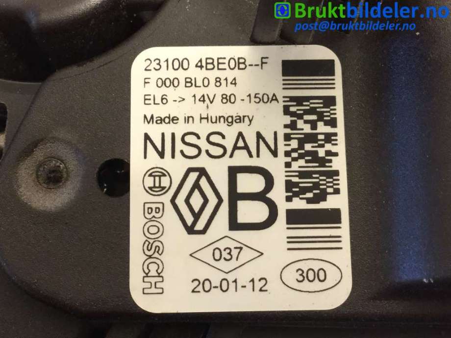Dynamo til Nissan Qashqai 2014-2021 (Type II)  (NISSAN|23100 4BE0B--F|F 000 BL0 814|)
