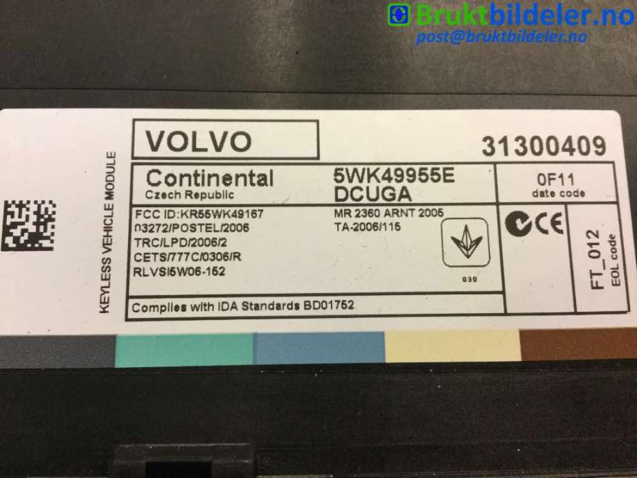 Styreenhet nøkkelfri/keyless til Volvo S60 2010-2014 (Type II, Fase 1) (VOLVO|31300409|5WK49955E|)