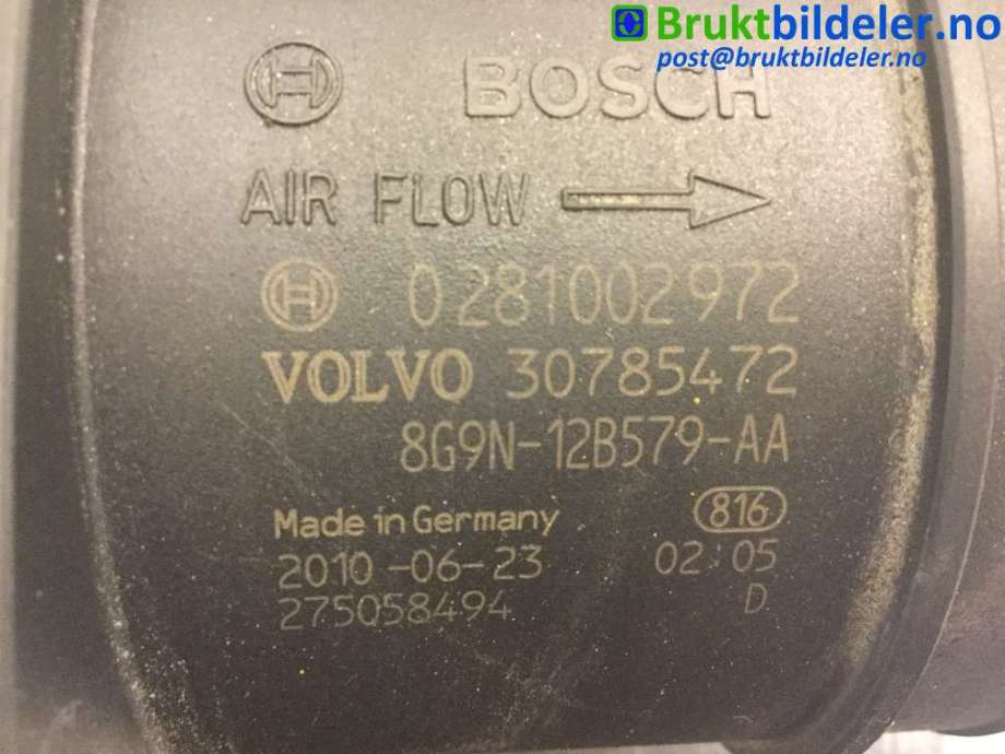 Luftmengde/luftmassemåler til Volvo S60 2010-2014 (Type II, Fase 1)  (VOLVO|30785472|0 281 002 972|8G9N-12B579-AA)